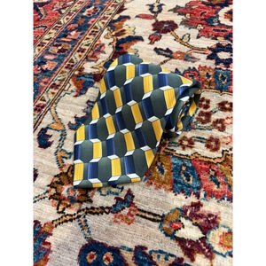 Bettini Italy 100% Silk Geometric Cube Tie Green Gold Blue Retro Designer